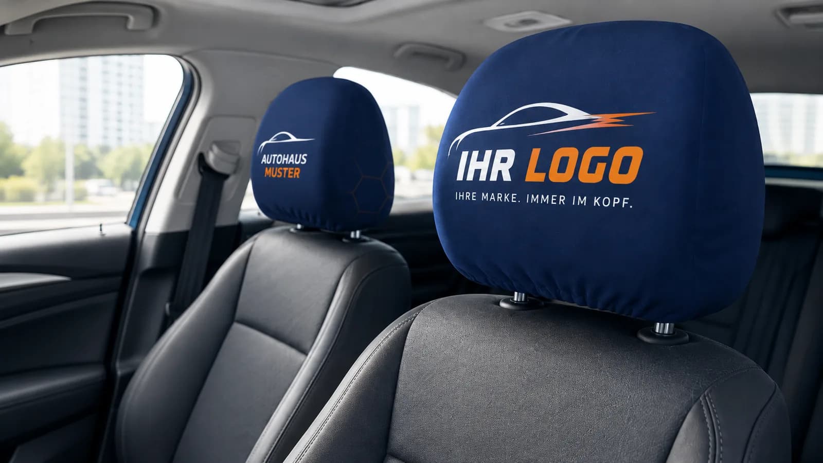 Bedruckte Kopfstützenbezüge mit Logo auf Auto-Kopfstützen